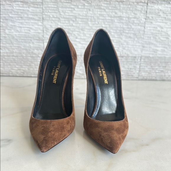 Elegant Brown Saint Laurent Suede Stiletto Heels, size 37.5 - Picture 7 of 10